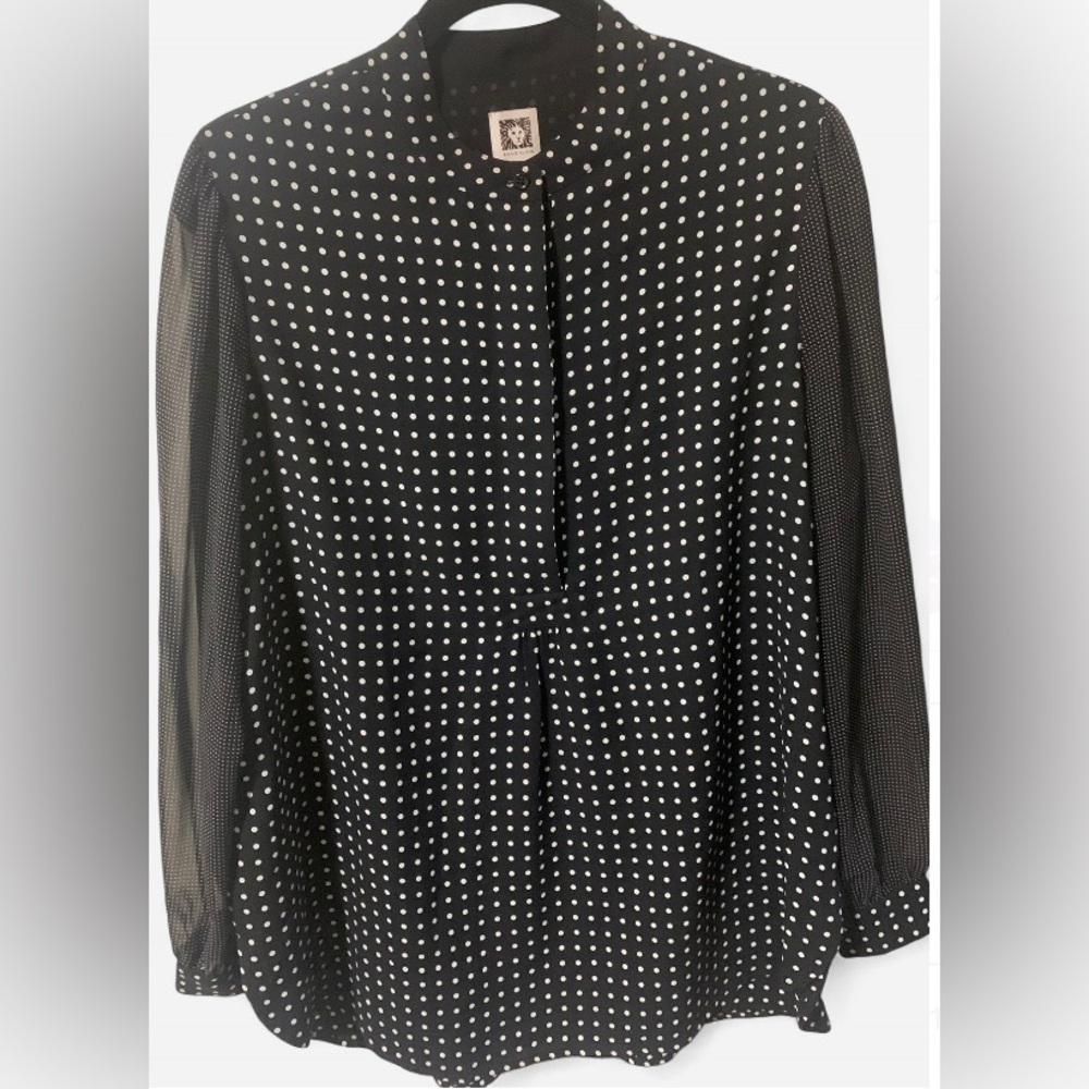 Anne Klein Black Blouse with White Dots